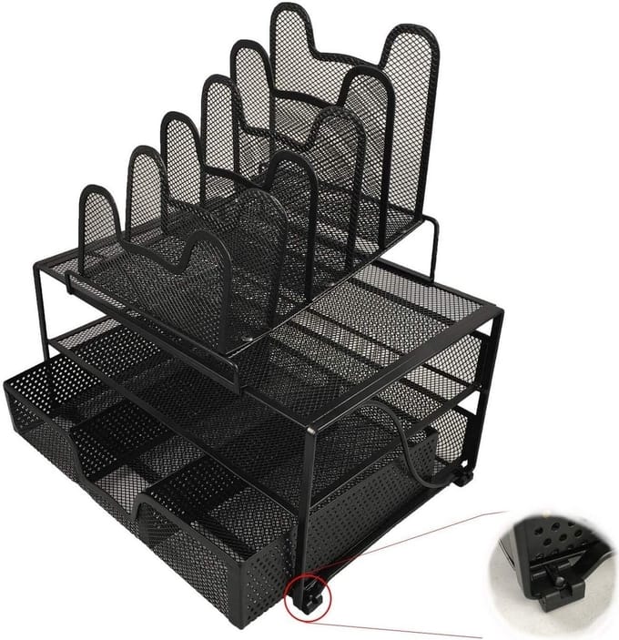 Bureau Organizer Zwart Metaal - Robuuste Sorteerder met Antislip en Antikras Pads