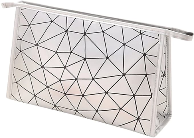 Toilettas Geometric - Kunstleer - Afmeting 27 x 9 x 17 cm. zilver