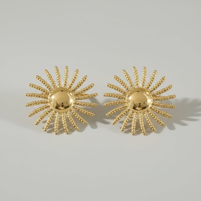 Dames Oorbellen Goud – Zon Design – RVS Statement Oorbellen Groot