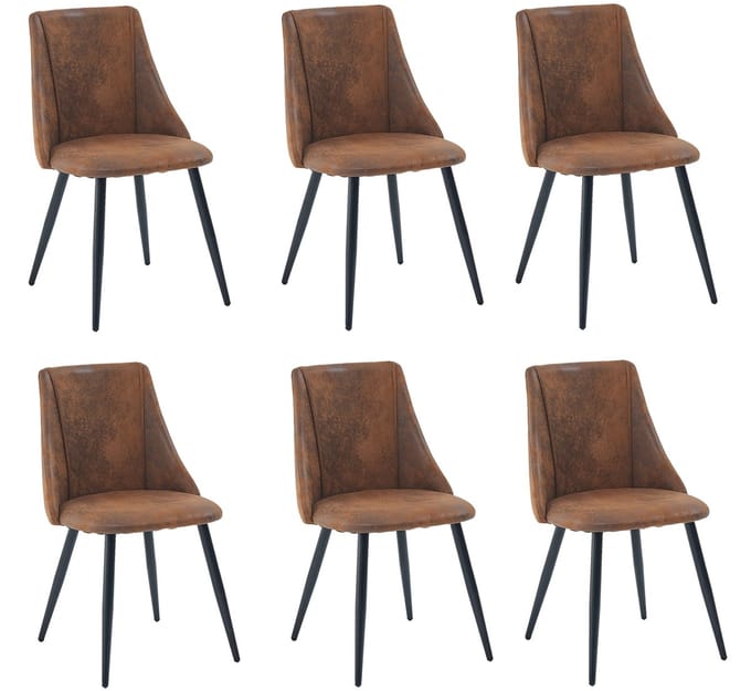 Meubles Cosy Set van 6 eetkamerstoelen - vintage retro suédine - Bruin