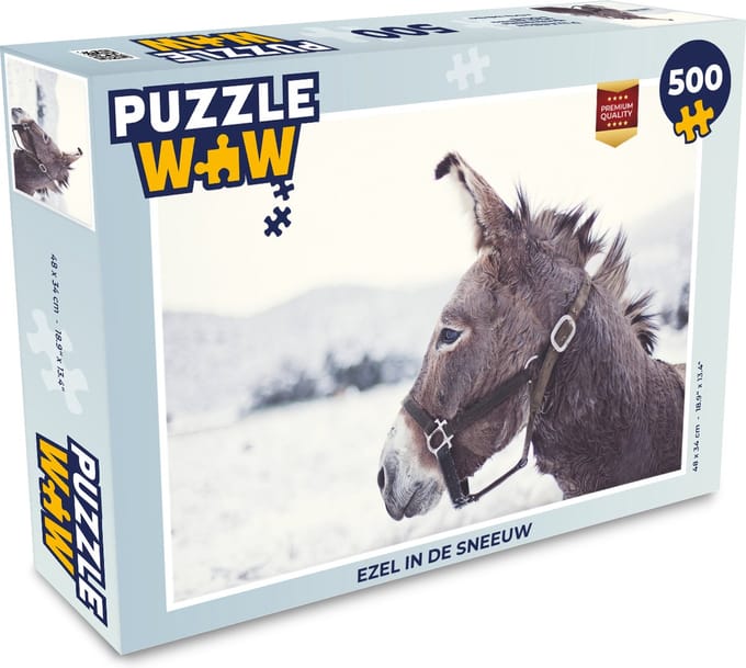 Puzzel Ezel in de sneeuw - Legpuzzel - Puzzel 500 stukjes