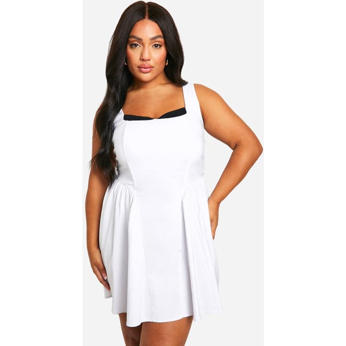 boohoo Dames Plus Bengaline Melkmeisje Mini Jurk | Wit | Maat: 44