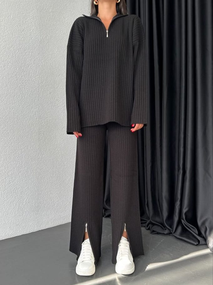 Gebreide Loungesuit Bianca / Zwart / One Size