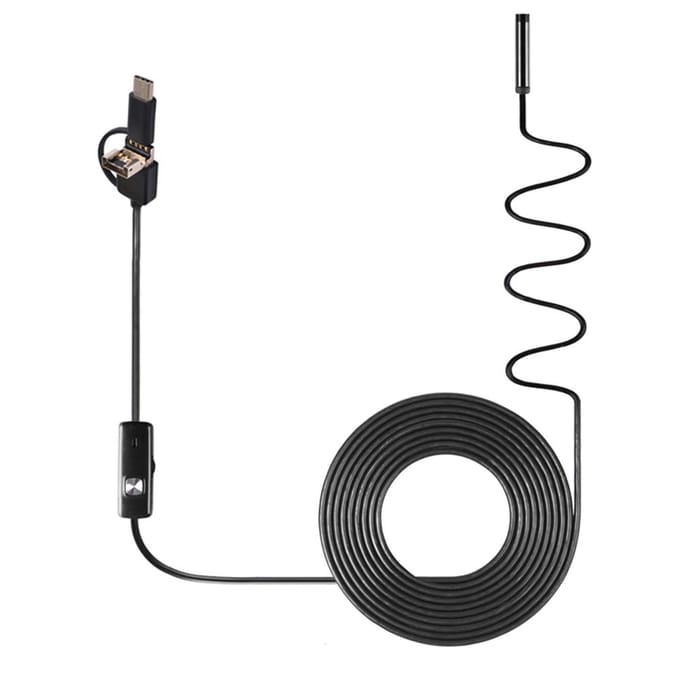 3-in-1 industriële endoscoop Borescope-inspectiecamera Ingebouwd 6 LED's IP67 Waterdicht USB Type-C 7mm & 1m white