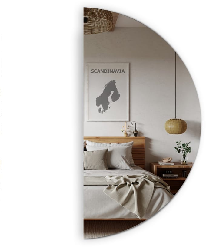 Moderne halfronde spiegel van 90 cm voor loftwanden, frameloos, designspiegel voor interieurs