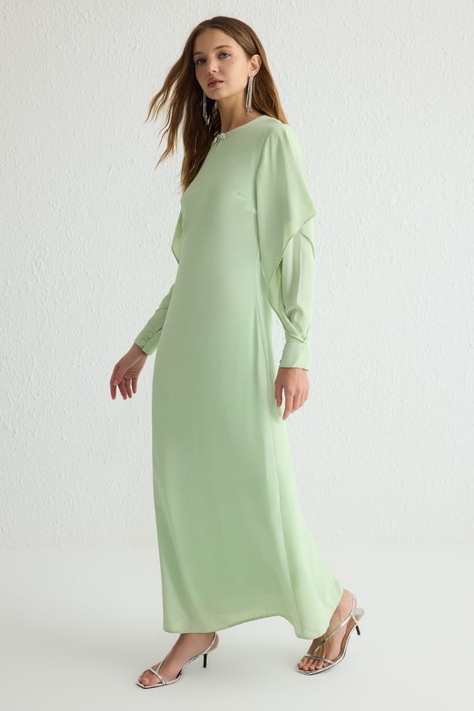 Damesjurk, effen groen, lang, stijlvol/comfortabel, bescheiden, avondjurk