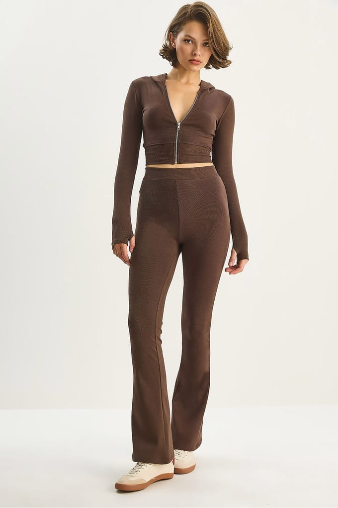 Geribbelde Katoenen Hoge Taille Twee-delige Set