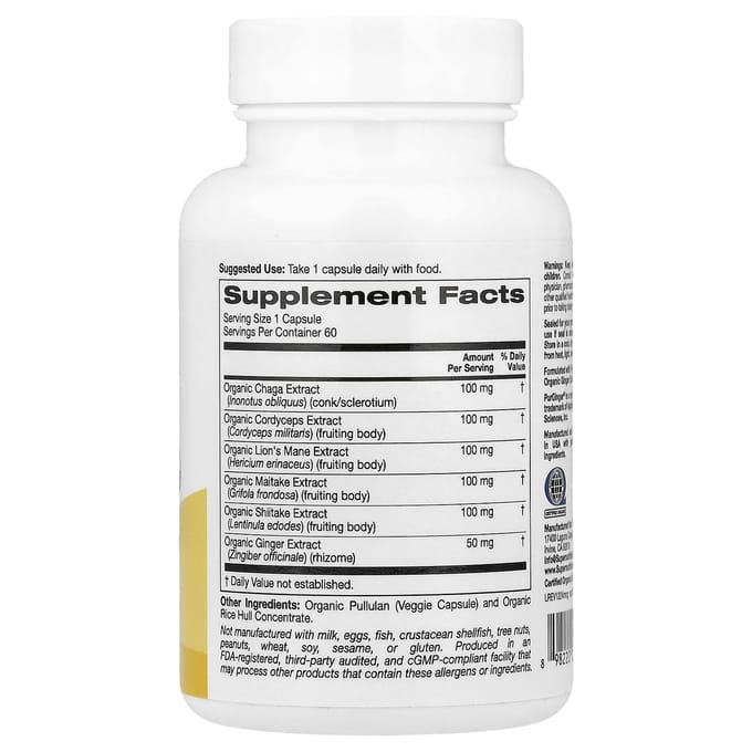 Super Nutrition, Biologisch Paddenstoelencomplex + Gember, 60 Plantaardige Capsules