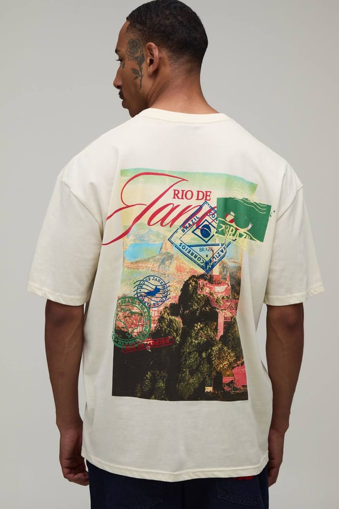 Ecru Oversized T-shirt Met Fotografische Print Van Rio De Janeiro | Size Small