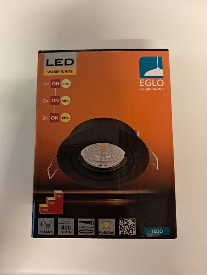 Eglo Tedo LED inbouwspot ⌀8cm dimbaar zwart aluminium