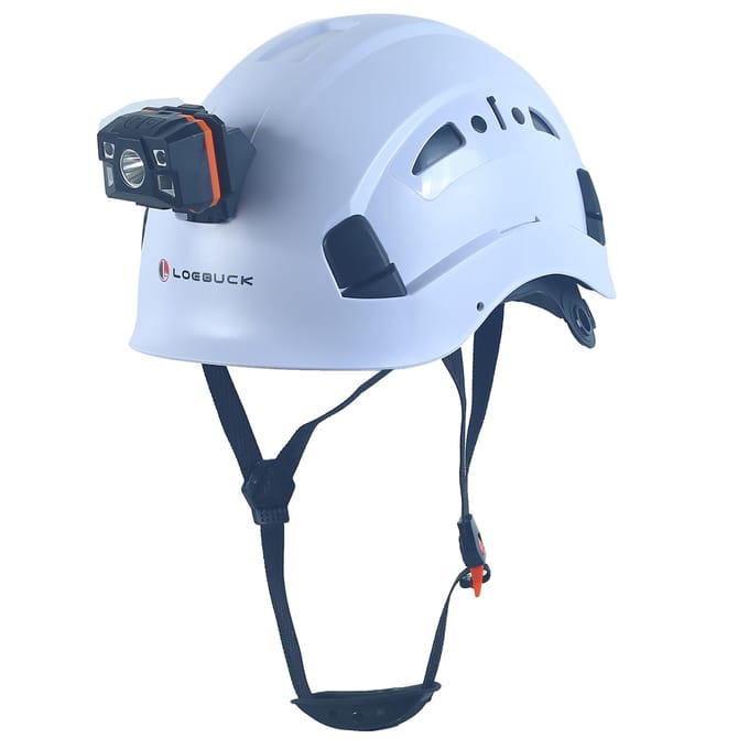 Casque de sécurité LOEBUCK avec lunettes et phare LED, Casque de protection industriel pour travaux de construction 53-64cm white