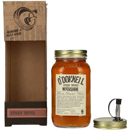 O'Donnell Moonshine STICKY TOFFEE Liqueur 25% Vol. 0,7l in geschenkverpakking met Uitloop
