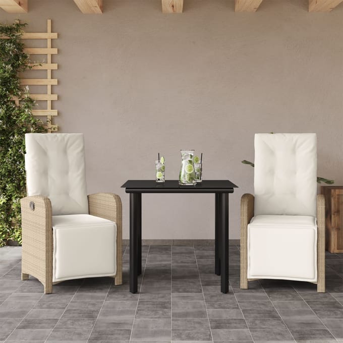 vidaXL - 3-delige - Bistroset - met - kussens - poly - rattan - beige