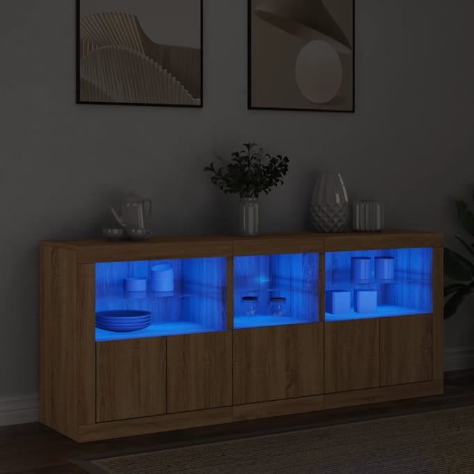 vidaXL - Dressoir - met - LED-verlichting - 162x37x67 - cm - sonoma - eikenkleurig