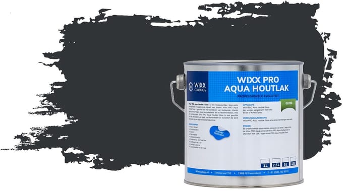 Wixx PRO Aqua Houtlak Gloss - 1L - RAL 7021 | Zwartgrijs