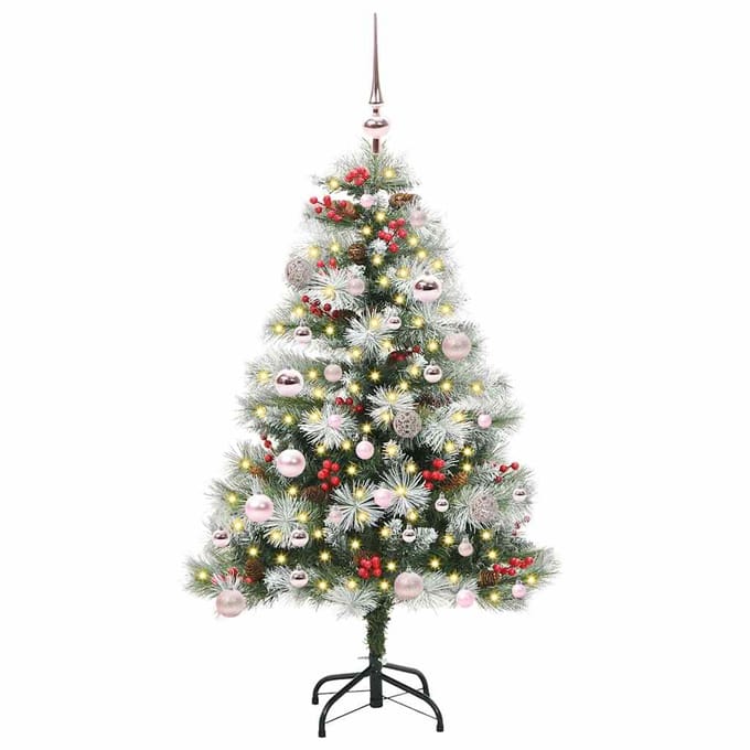 vidaXL - Kunstkerstboom - Groen - en - wit - 150 - cm - PVC - en - Metaal - en - Plastic