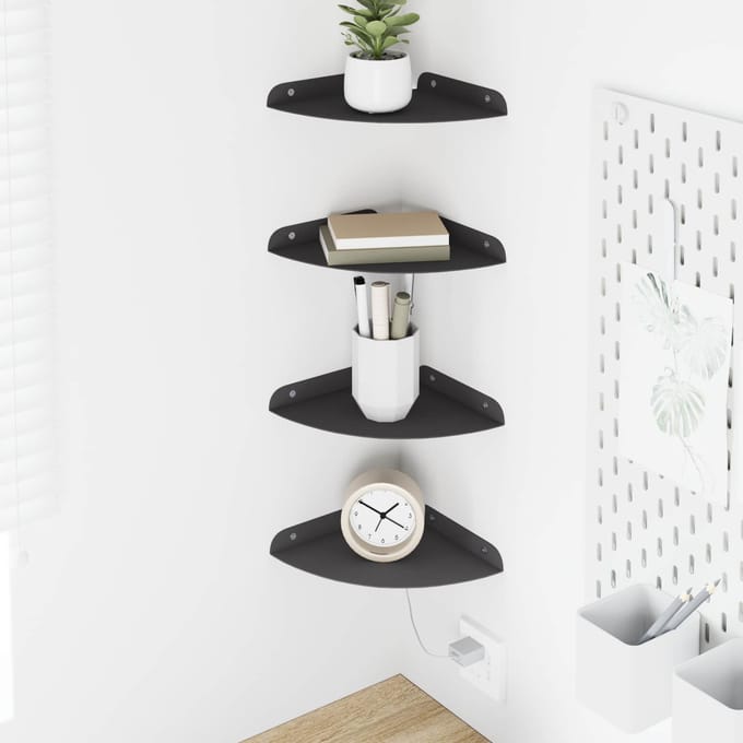 vidaXL - Hoek - Plank - 4 - st - Zwart - 18 - x - 18 - x - 2 - cm