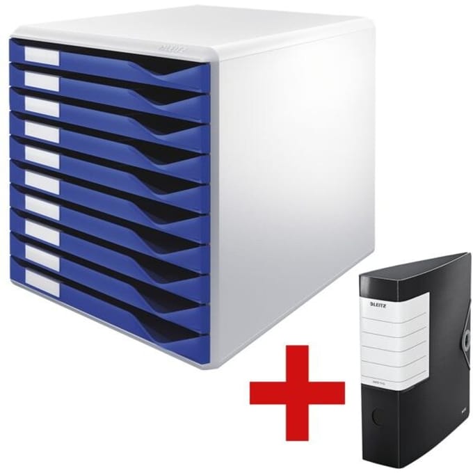 LEITZ® ladebox, 10 schuifladen, A4, polystyreen, lichtgrijs/blauw