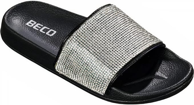 BECO Dames Badslippers - Zwart met Rhinestones - Maat 38