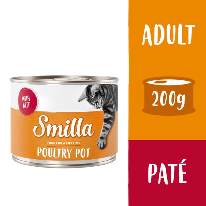 6x200g Gevogeltepannetje met Rund Smilla Kattenvoer