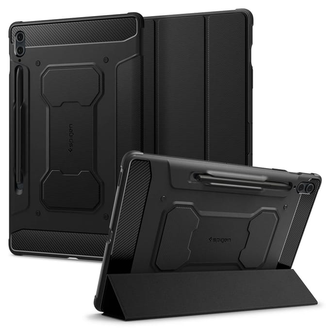 Spigen Rugged Armor Pro Bookcase voor de Samsung Galaxy Tab S9 FE Plus - Zwart