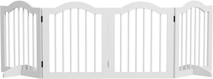 PawHut hondenhek - 4 panelen - inklapbaar - met deur - wit