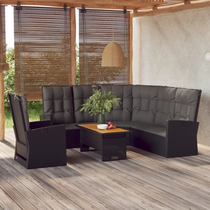 vidaXL - 3-delige - Loungeset - met - kussens - poly - rattan - zwart