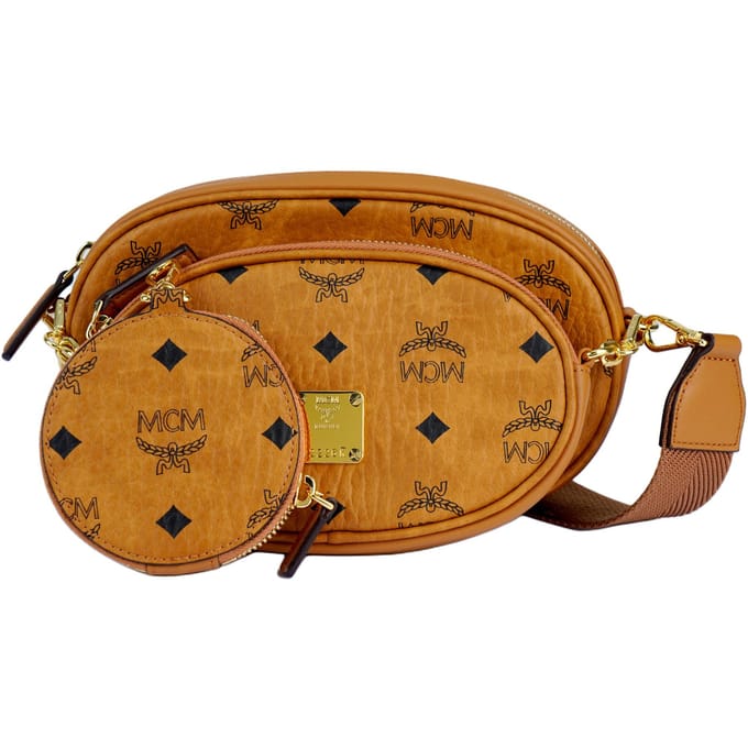 MCM Monogram Print Multifunctionele Leer En Canvas Drie-In-Eén Crossbody Tas Dames tassen Bruin Cognac MWRBSSE01CO001 Basic Set (Bag+Dust Bag) orange