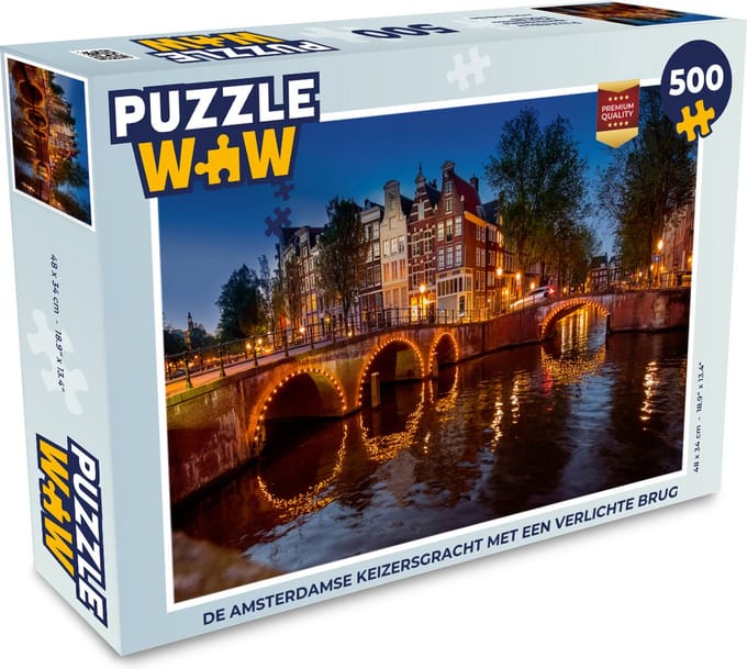 Puzzel De Amsterdamse Keizersgracht met een verlichte brug - Legpuzzel - Puzzel 500 stukjes