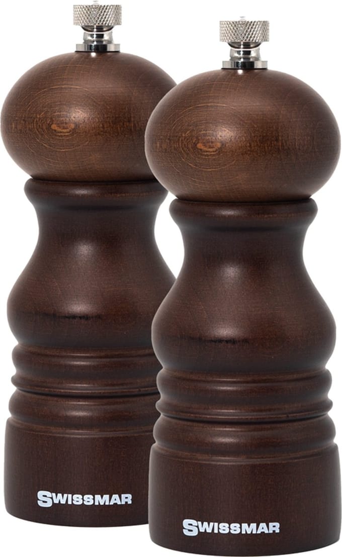 Swissmar Castell - Peper en Zoutmolen set - Beukenhout - Donkerbruin - 14cm - Instelbare Maalgraad