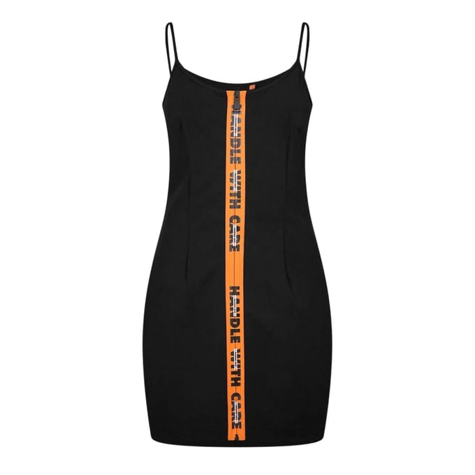 Heron Preston Dames Scoop Neck Spaghetti Strap Slip Dress (Zwart)