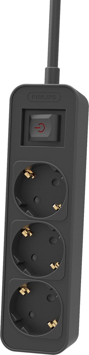 Philips tafelcontacdoos 3 voudig met schakelaar zwart