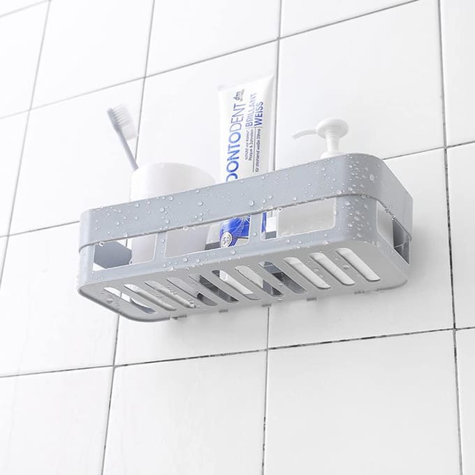 Plastic Wandgemonteerde Zelfklevende Douchemand Opbergplank Organizer voor Thuis Badkamer (Wit) wit
