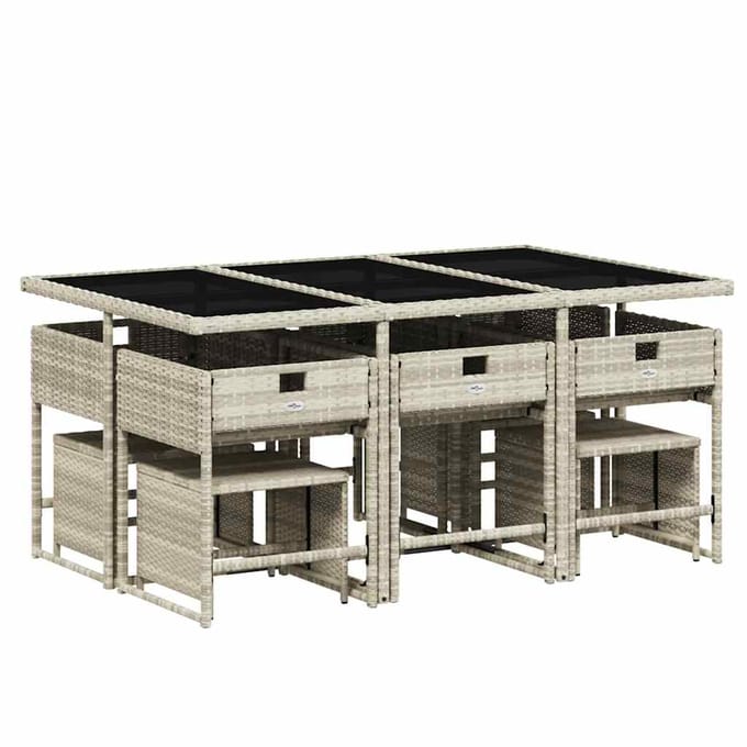 vidaXL - 11-delige - Tuinset - met - kussens - poly - rattan - lichtgrijs