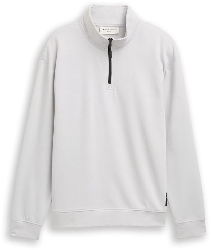 Tom Tailor Denim - Troyer sweatshirt met logo-badge - Maat M - Chalk Grey