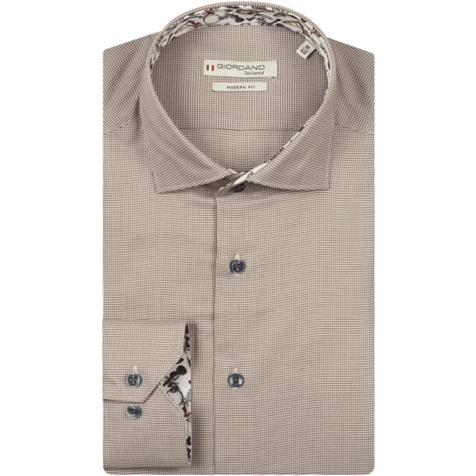 Giordano Overhemd Maggiore Semi Cutaway Mini Check Donker Bruin / male