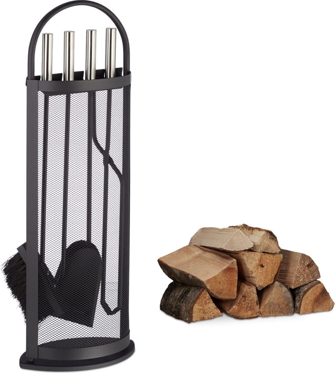 haardset - modern - 5-delig - pook - schep - bezem - tang - haardstel