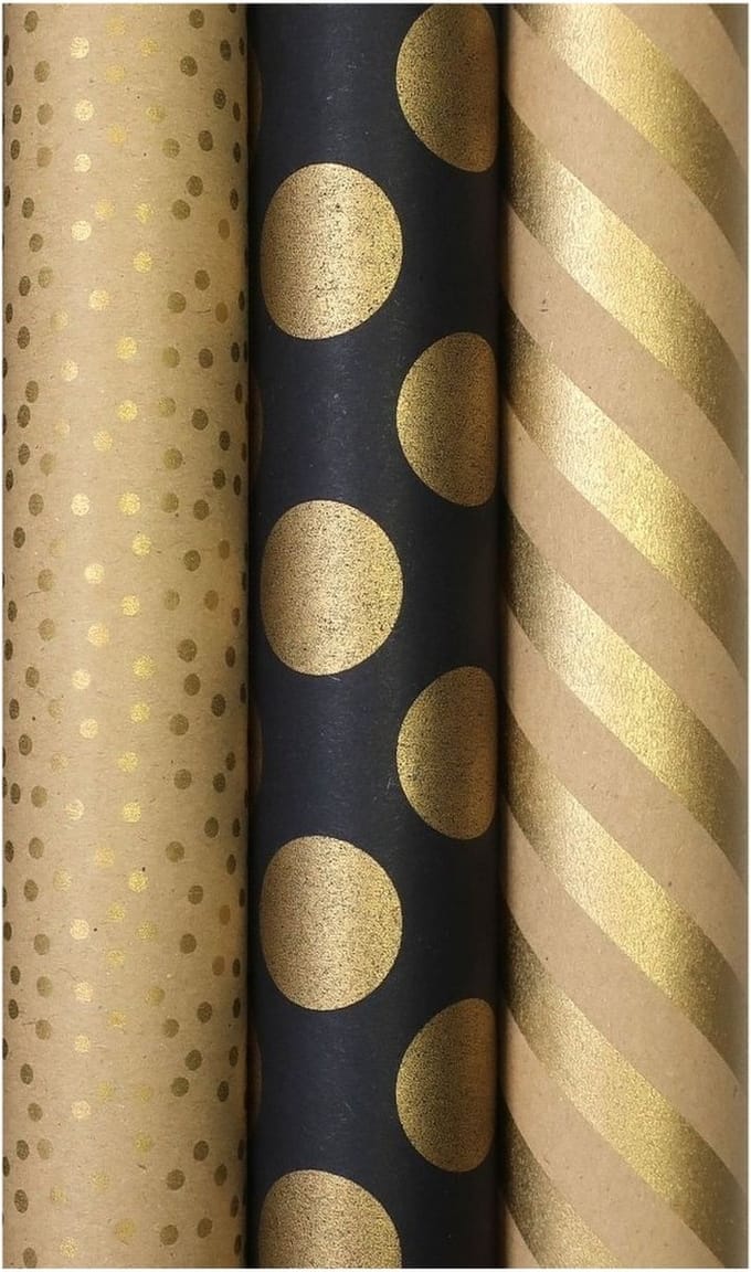 BERLIN cadeaupapier - assortiment inpakpapier kerstpapier - 3 meter x 70 cm - 3 rollen