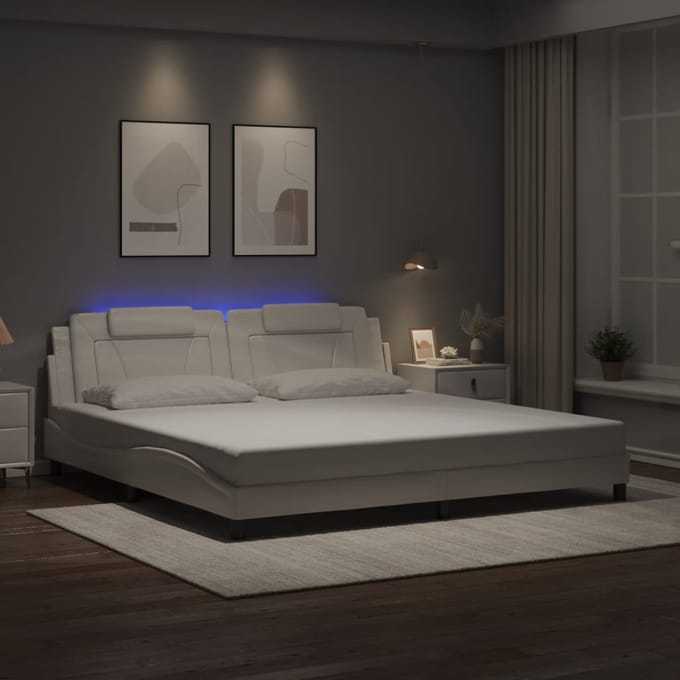 vidaXL - Bedframe - "Viana" - met - LED - zonder - matras - wit - 200x200 - cm