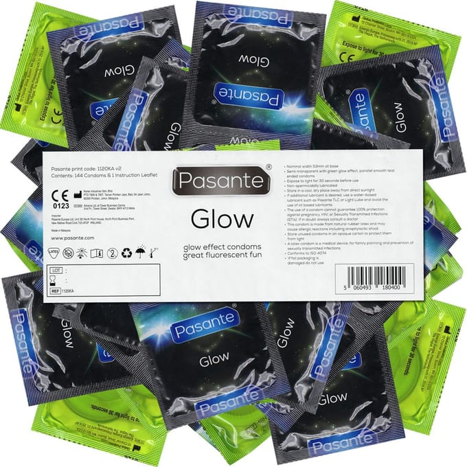 PASANTE - GLOW CONDOM THROUGH BAG 144 UNITS