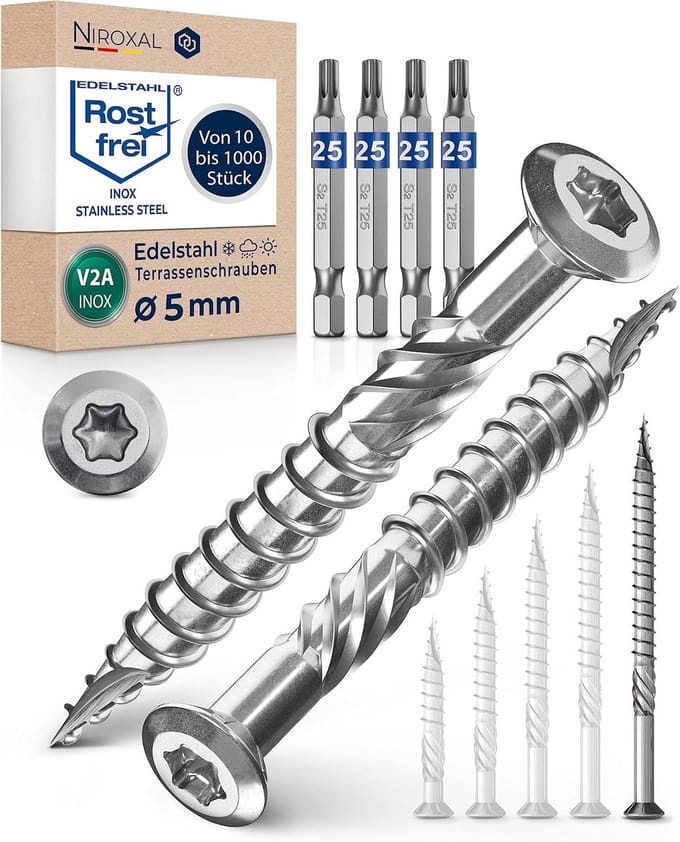 RVS Terrasschroeven met Lenskop Torx 5x80mm - 1000 Stuks