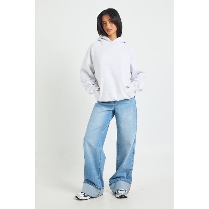 boohoo Dames Petite Raglan Naad Oversized Hoodie | Asgrijs | Maat: Medium