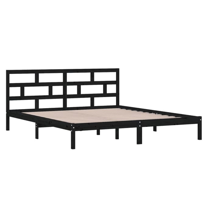 vidaXL - Bedframe - massief - hout - zwart - 135x190 - cm