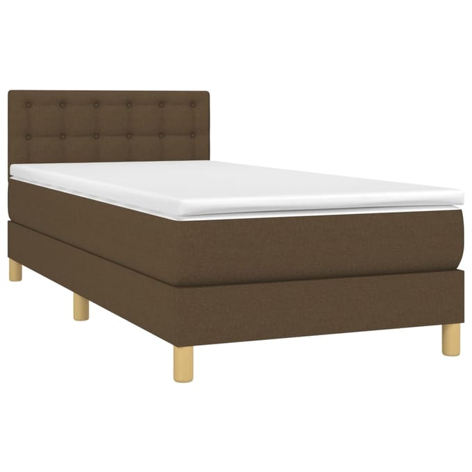 vidaXL - Boxspring - met - matras - en - LED - stof - donkerbruin - 100x200 - cm