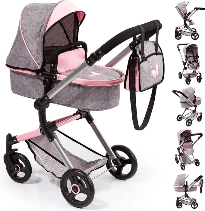 Bayer Design - Poppenwagen Neo Vario - Grijs met vlinder