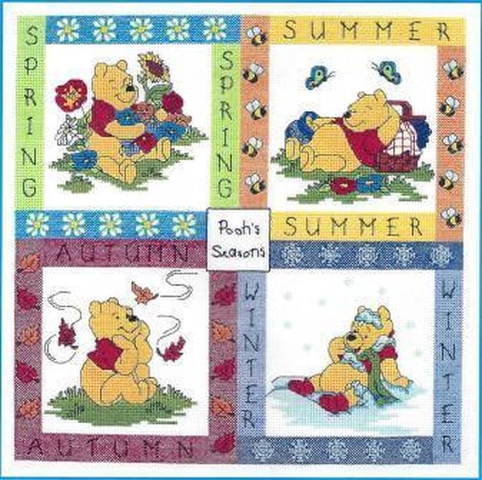 borduurpakket H25 winnie the pooh, vier seizoenen