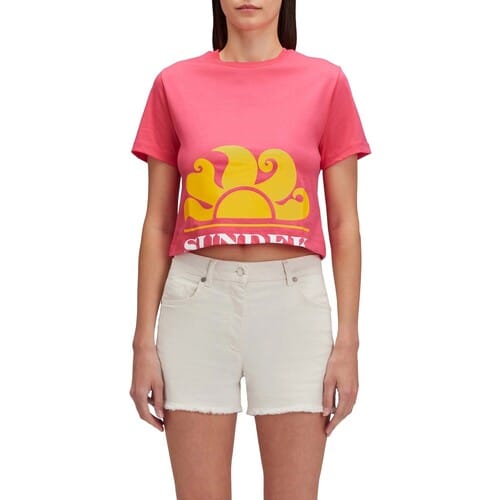 T-shirt Korte Mouw Sundek Cropped With Maxi Logo Print
