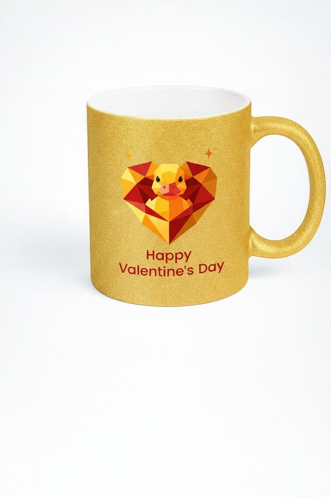 Gouden Glitter Valentijn Mok - Happy Valentine's Day Eendje & Hart Design