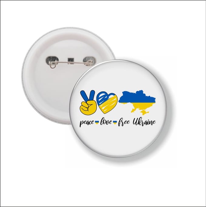 Button Met Speld - Peace Love Free Ukraine - Oekraine