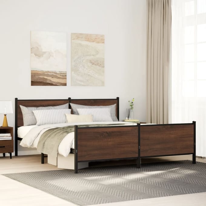 vidaXL - Bedframe - zonder - matras - metaal - bruin - eikenkleurig - 200x200 - cm